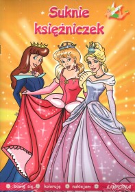 Suknie księżniczek. Kolorowanka z naklejkami Liwona